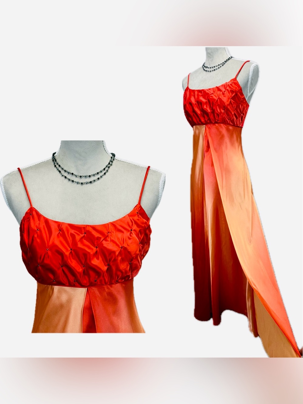 Vintage Y2K Prom Dress 7/8/ S Maxi Gown Ombre Regency Fairy Glam Bead Goth Satin